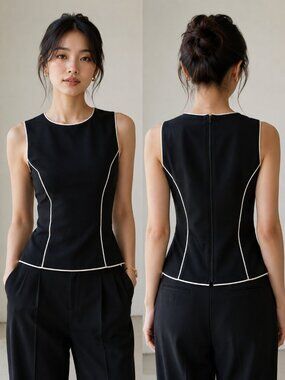 Kay Unger NY Women's Sleeveless Top Black and White 6